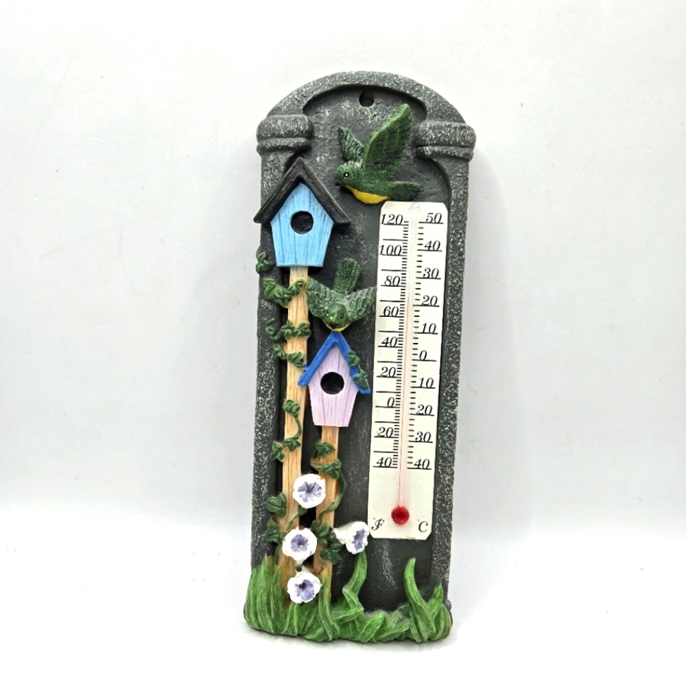 Giftco Inc. birds with Flowers & birdhouses Wall Thermometer 7.5" x 3.1"